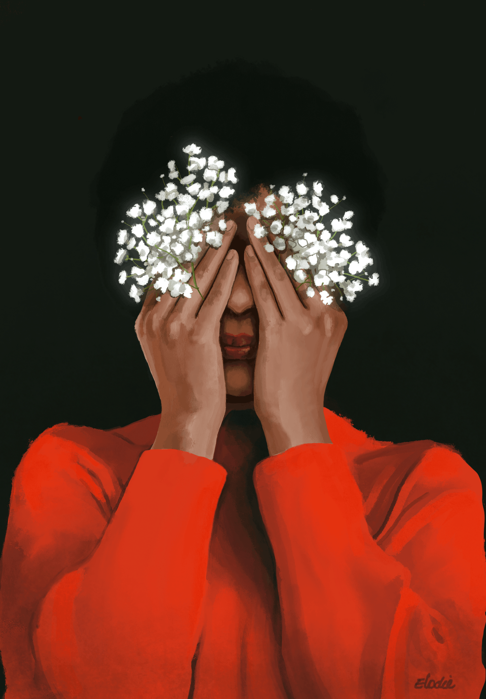 Face hidden behind flowers