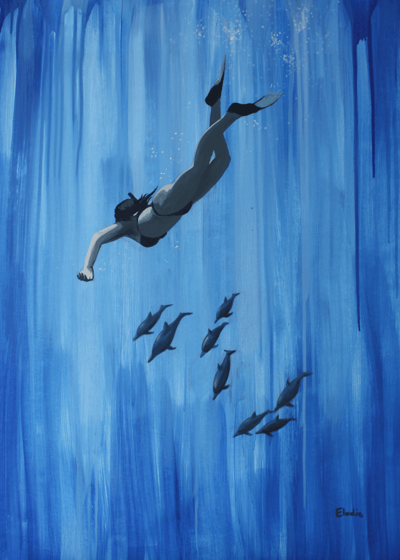 Painting of a person diving